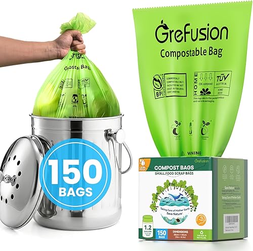 Vista 11 de Bolsas de basura compostables, 2.6 galones, gruesas de 0.91 mils, cubo de compost para cocina, bolsas para restos de comida, bolsas pequeñas