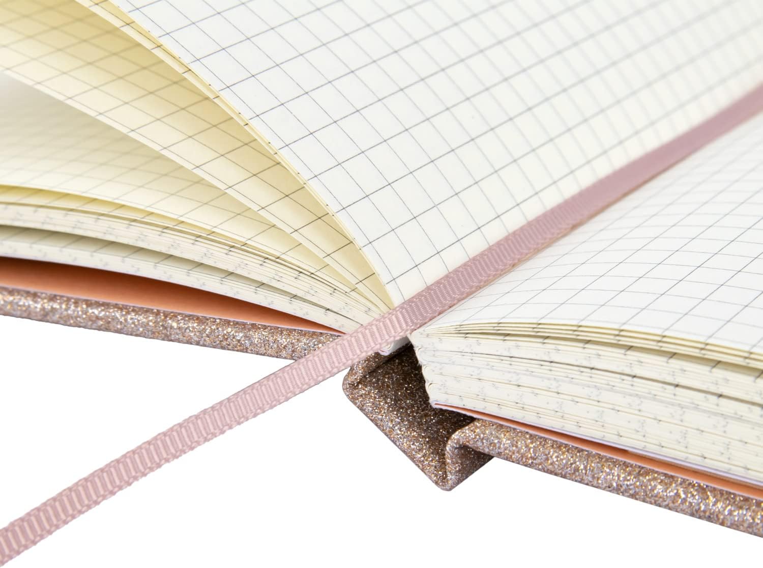 Idena 12256 Glitter Notebook Champagne 14 x 20 cm Squared 100 g/m² 160 Sheets with Document Pocket Bookmark Ribbon and Elastic Closure Pack of 1