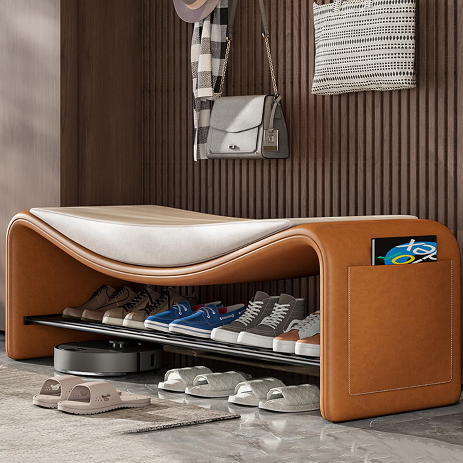 Banc étagère à chaussures d'entrée avec rangement et coussin confortable pour couloir
