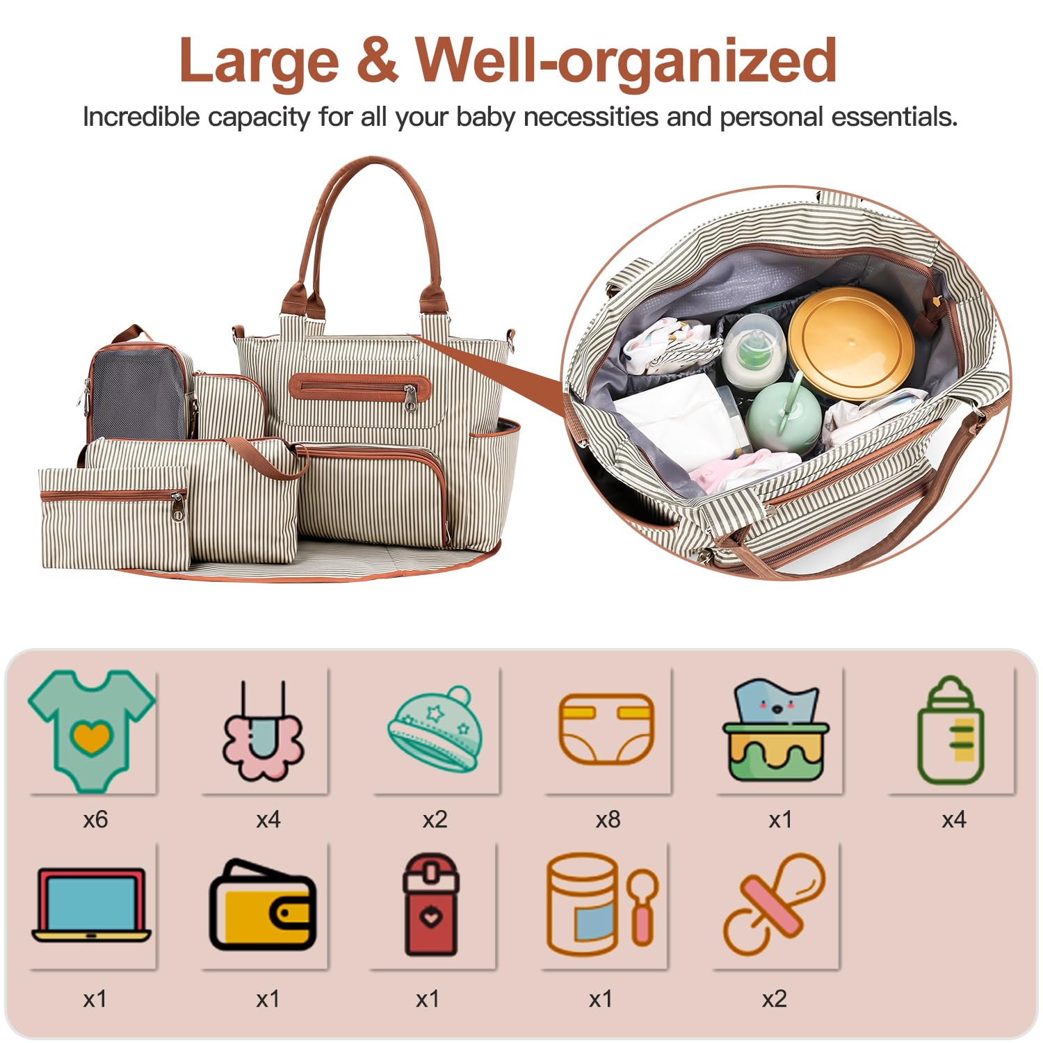 Juego de 8 bolsas de pañales para bebé, para mamá, papá, mamá, bolsas multifuncionales para cambiar pañales