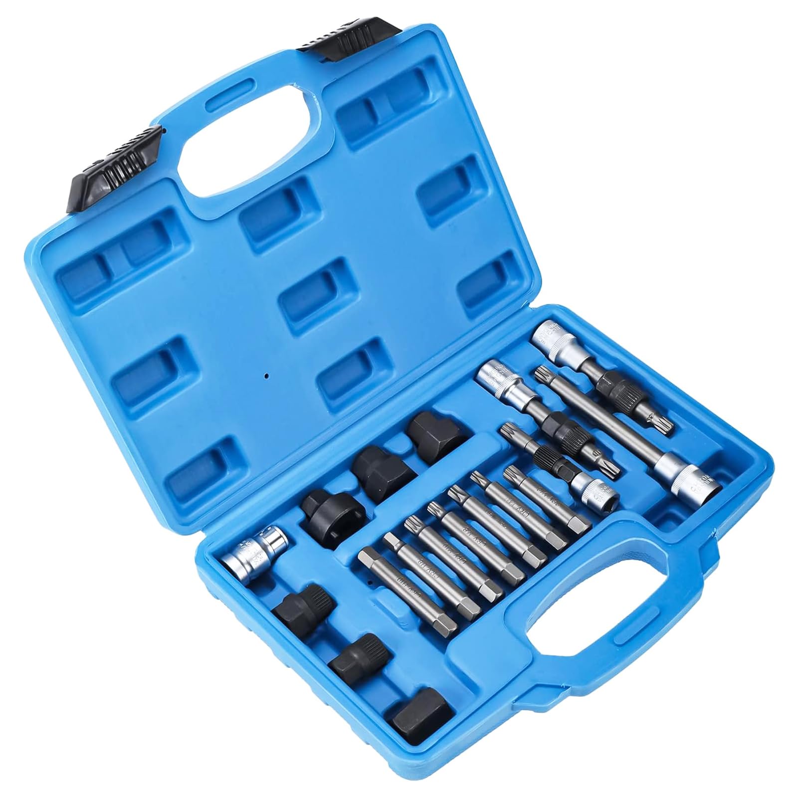 BOOMSTART 18 Pièces Extracteur Poulie Alternateur, 1/2" Coffret Douille Poulies Alternateur, Outil Clé Demonte Arrache Poulie Alternateurs avec 33 Dents T40 T50 pour VW Audi VAG (Bleu)