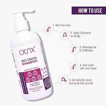 Otriix Red Onion Shampoo | For Healthy Hair Growth, Anti-Hair Fall, and Scalp Nourishment | Natural Formula with Biotin & Keratin | No Sulfate or Paraben | Shampoo For Women and Men | 300ml/10.14floz.