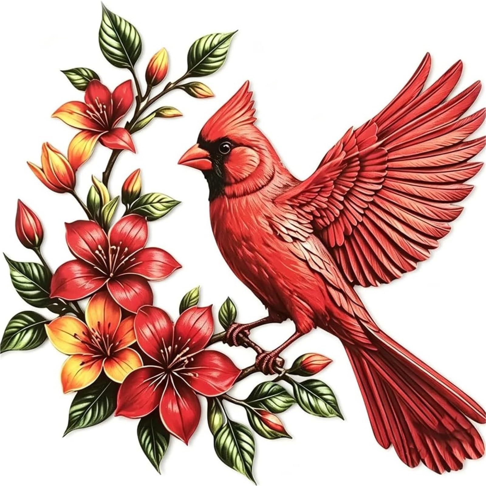 ANQKYO Hummingbird Bloom Metal Wall Art Colorful Bloom Hummingbird Metal Wall Art With Flower Garden Sign, Decoration, 2D Floral Bird Iron Hanging Decor(Red)