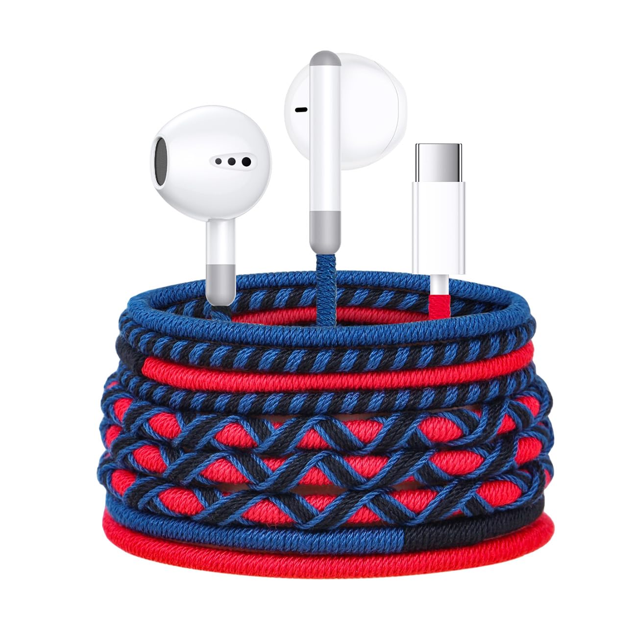 URIZONS Fabric Cord Braided USB C Headphones Wired - Wrapped Type C Earbuds in-Ear Colored Earphones with Mic Adjustable Volume Digital IC chip