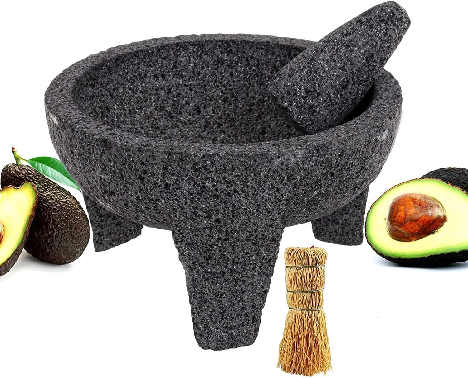 EmatikMolcajete 7” Mortar & Pestle Salsera Salsa Guacamole Tejolote Lavastone Aztec Mayan Toltec Volcanic Rock Ancient Traditional Pre-Hispanic Antique Grinding Stone Metlapil Bowl
