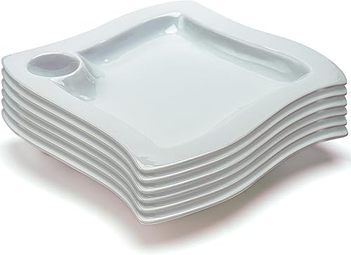 Platos de porcelana italiana elegantes de 12 pulgadas con compartimento para salsa, platos de comedor de primera calidad fabricados en Italia