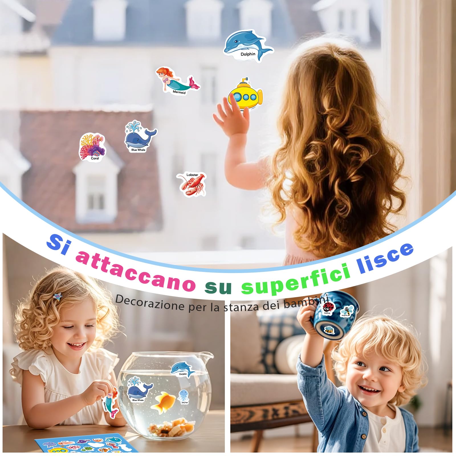 GUYUCOM 4 Pezzi Stickers Book: Libro Adesivi Attacca e Stacca Bambini 2 3 4 5 6 Anni Animali Marini, Parte del Corpo, Insetto, Giocattolo per Bambini, Regalo Educativo Compleanno Riutilizzabile