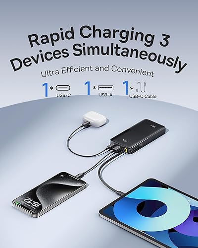 Miniatura 4 de Baseus Cargador portátil, cargador de batería de carga rápida de 10000 mAh, batería PD3.0 QC3.0 de 22.5 W, cable trenzado USB C integrado, cargador