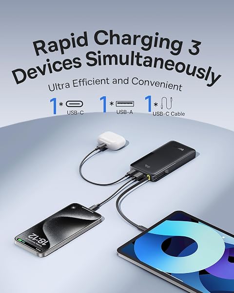 Baseus Portable Charger, 10000mAh Fast Charging Power Bank, 22.5W PD3.0 QC3.0 Battery Pack Built-in USB C Braided Cable, Travel Essentials for iPhone 17 16 15, iPad, S25/S24, Indoor/Outdoor - 4