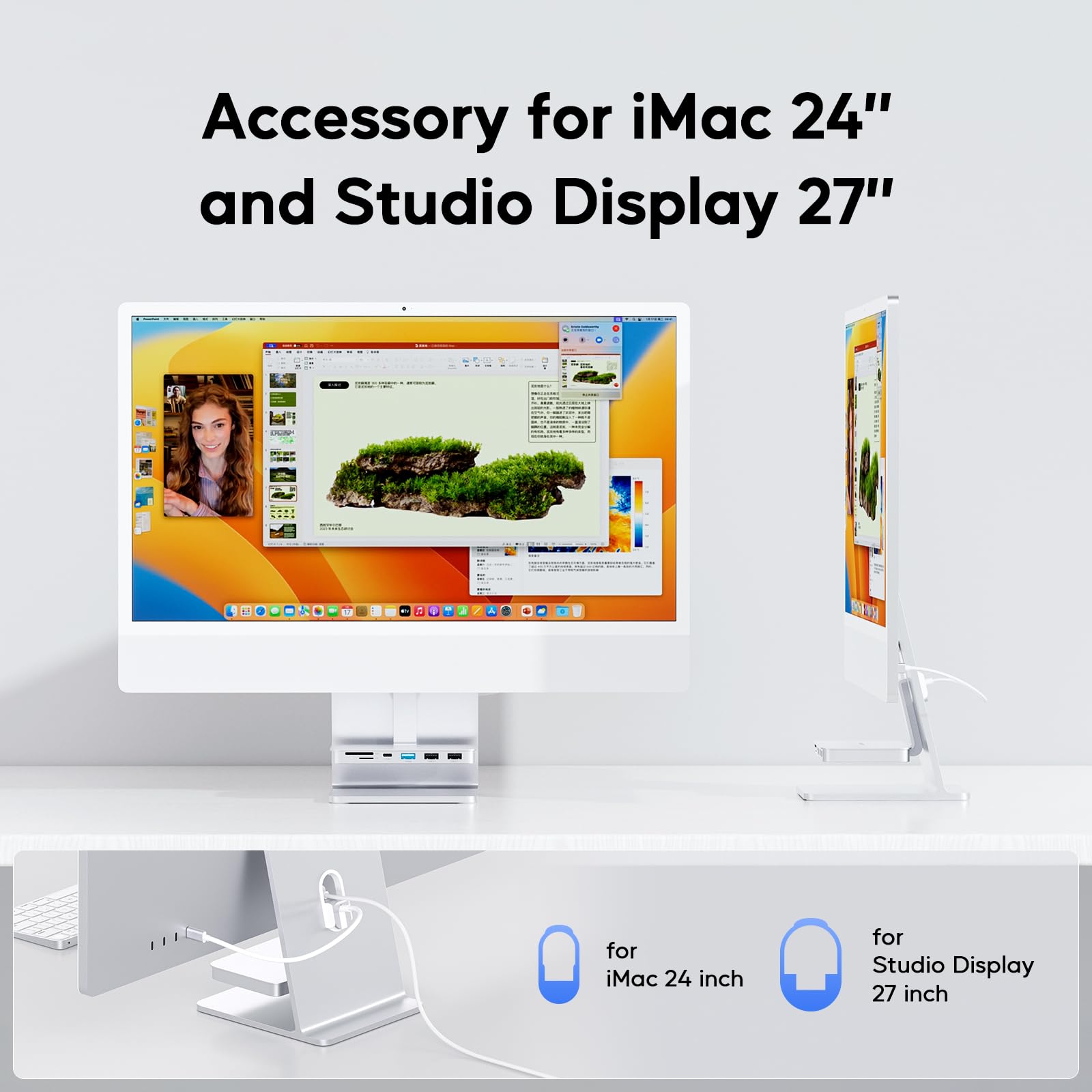 USB C Hub für iMac M1/M3/M4, iMac Zubehör 6 in 1 mit USB C 3.2 Gen 2, USB A 3.2 Gen 2, SD&TF, 2 x USB 2.0, USB C Adapter für iMac 24 Zoll 2021/2023/2024 und iMac 27 Zoll Studio Display