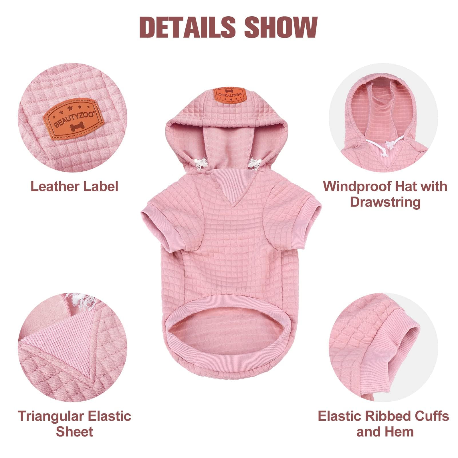 BEAUTYZOO Bluza z kapturem dla małego psa, sweter z kieszeniami, ubrania dla małych, średnich psów, chłopców, dziewczynek, przypominające gofry, laminowane bawełniane płaszcze dla zwierząt domowych z