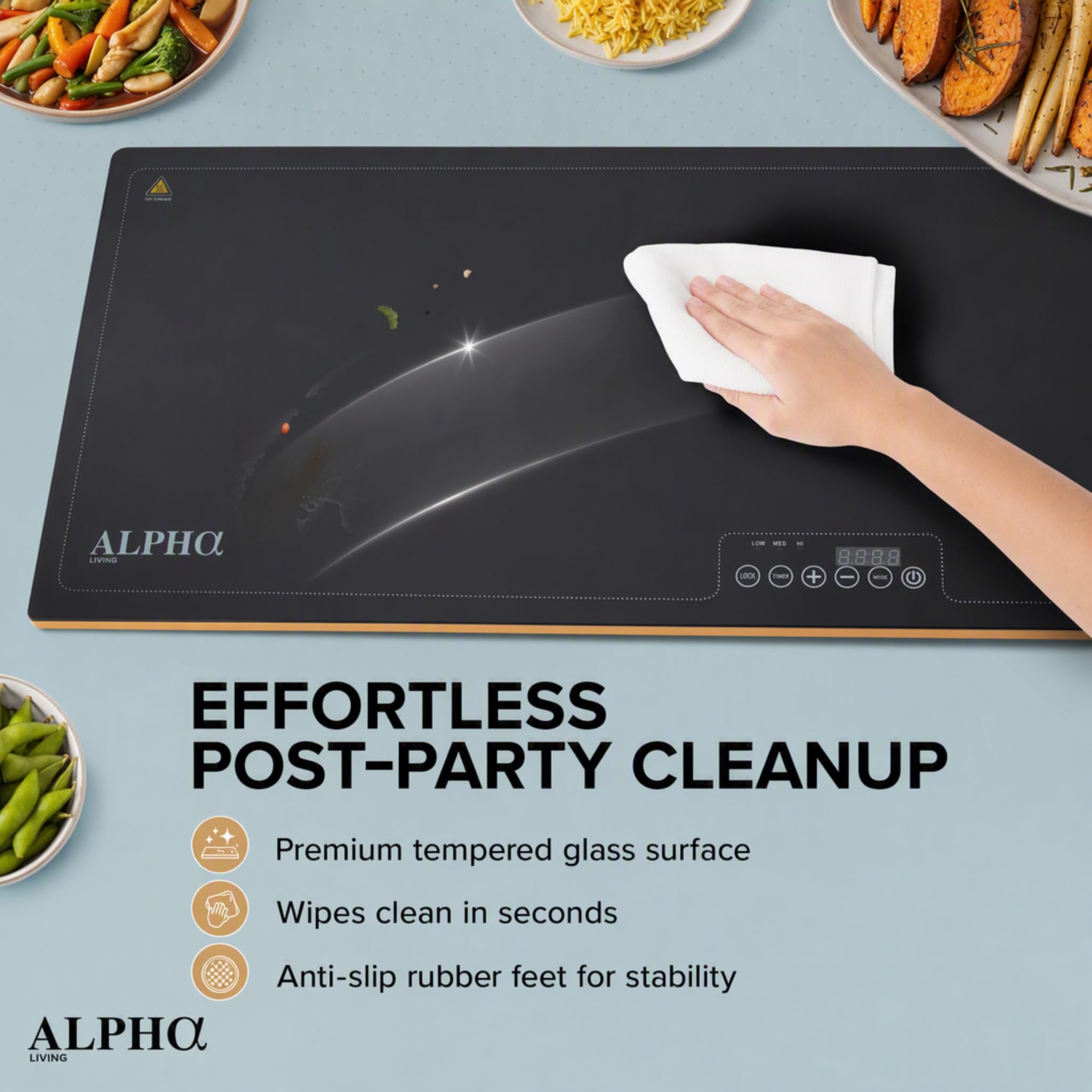 Alpha Living Warming Tray for Food – 40 Inch Glass Top Food Warmers for Parties Buffet – Tempered Glass Electric Warming Mat with 3 Heat Settings – Buffet Warmer for Events, Parties, Catering — Amazon image 6