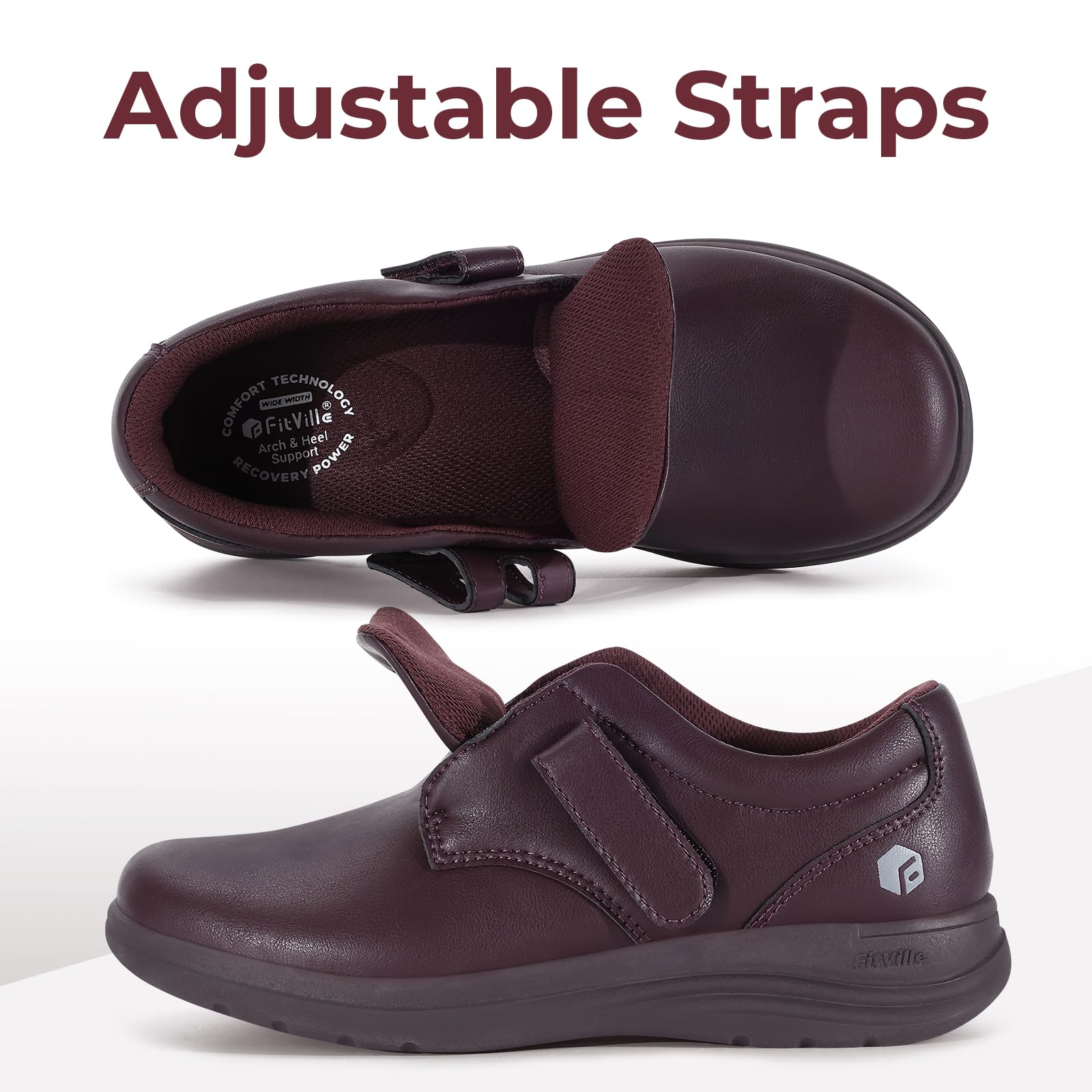 FitVille Zapatos Mujer de Cuero Mocasines Extra Anchos Ligero para Pies Sensibles Zapatillas Cómodas para Caminar