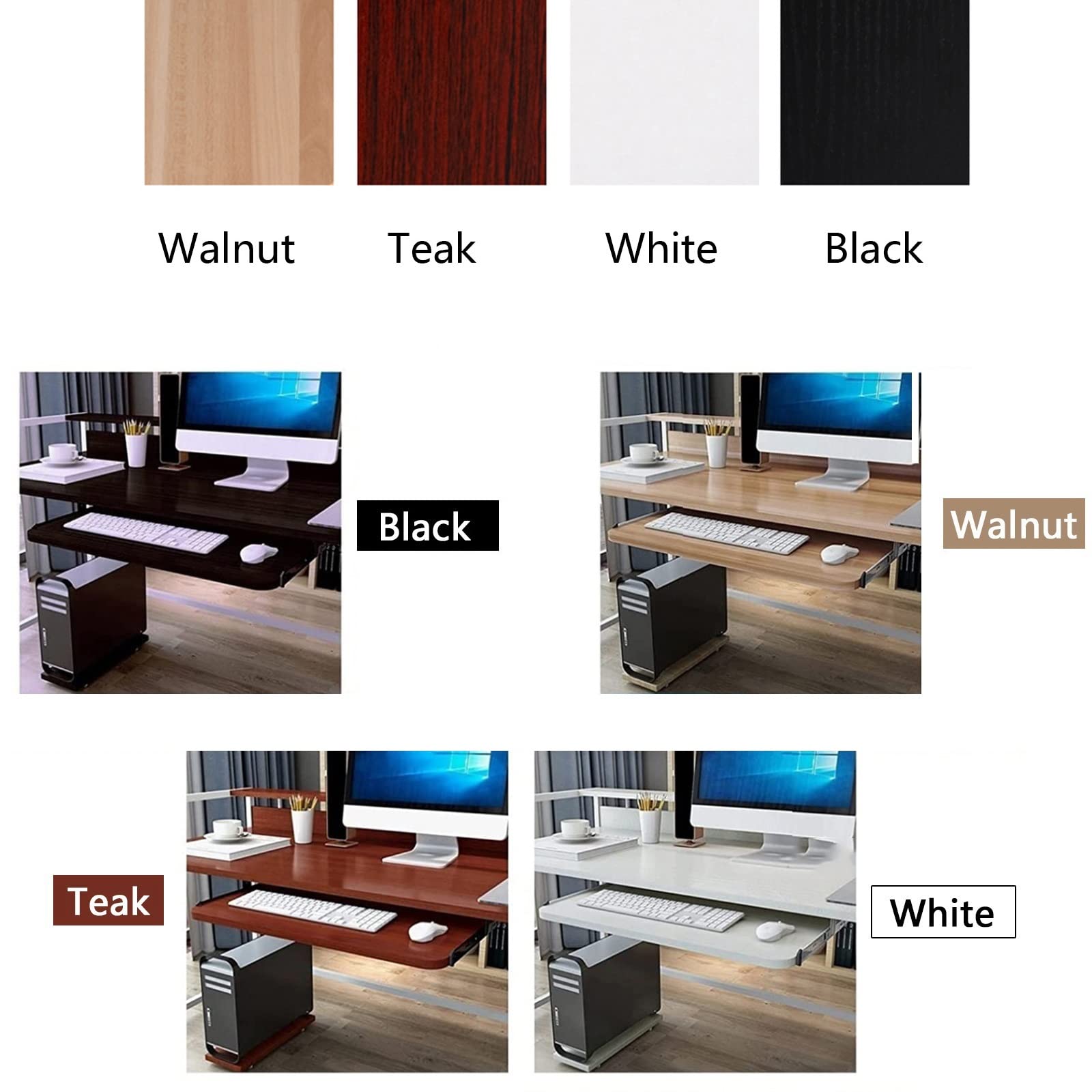 Bandeja para teclado con cajones deslizantes de 54 a 70 cm, estante de madera ajustable con deslizamiento de metal, extensión debajo del escritorio para oficina en casa