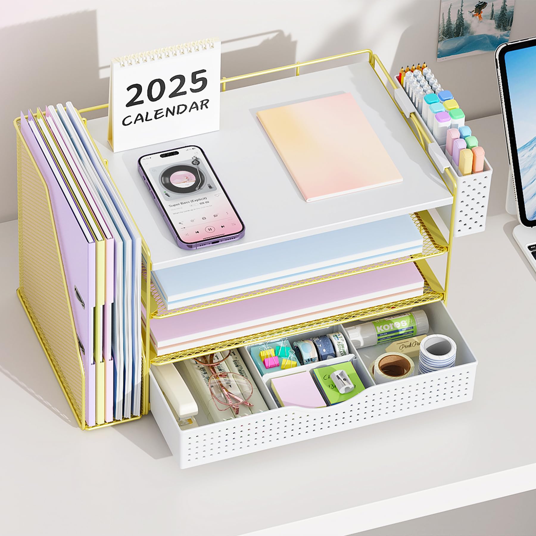 Wood Desk Organizers and Accessories with File Holder & Catalog Racks view 3