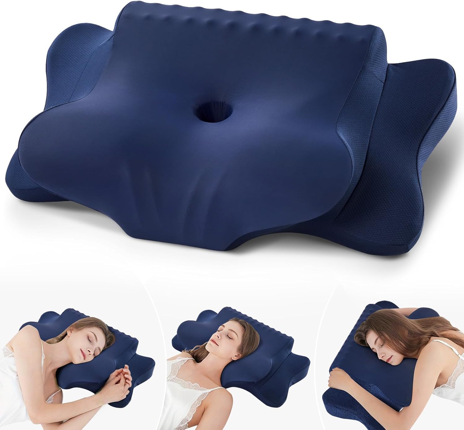 Cervical Pillow for Neck Pain Relief - Cooling Ergonomic Dual-Sided Orthopedic Neck Pillow with Ice Silk Pillowcase, Breathable Memory Foam Contour Pillow for Side, Back, Stomach Sleepers,All Black