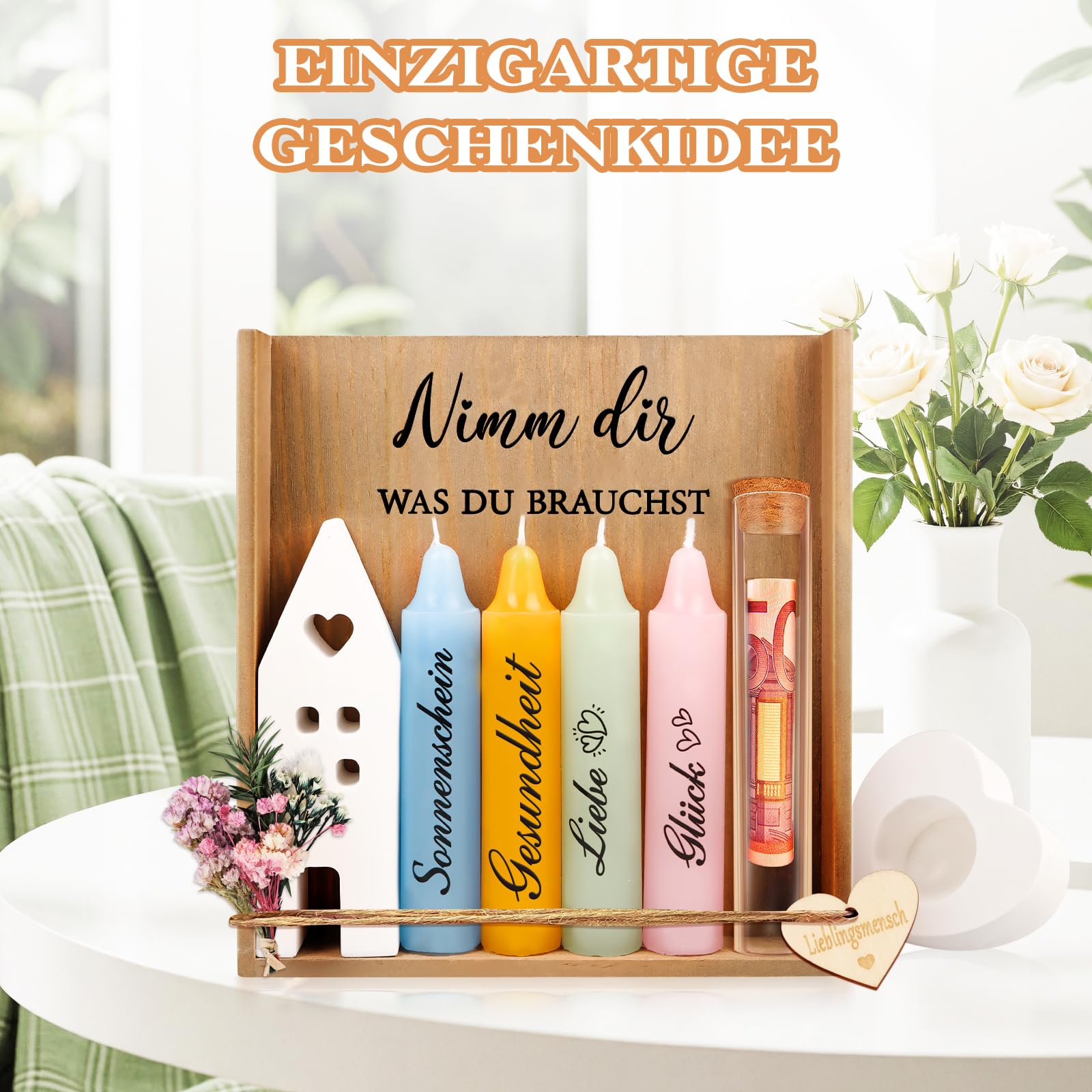 TUZELIYA Geschenke für Frauen Beste Freundin Geschenk | Lieblingsmensch | Perfekte Kerzen Geschenkset mit Kerzenständer | Geschenke Mama Schwester Kollegin | Geburtstagsgeschenk | Handgefertigt
