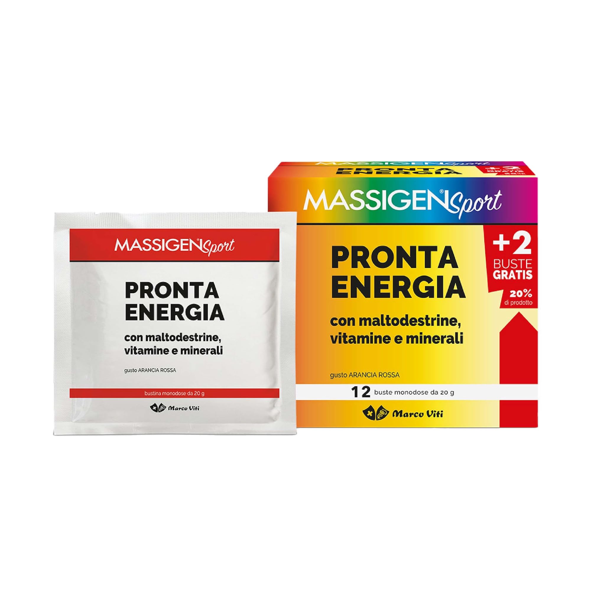 Massigen - Pronta Energia Sport, Integratore Energetico con Maltodestrine, Minerali e Vitamine, 12 Bustine da 20 g