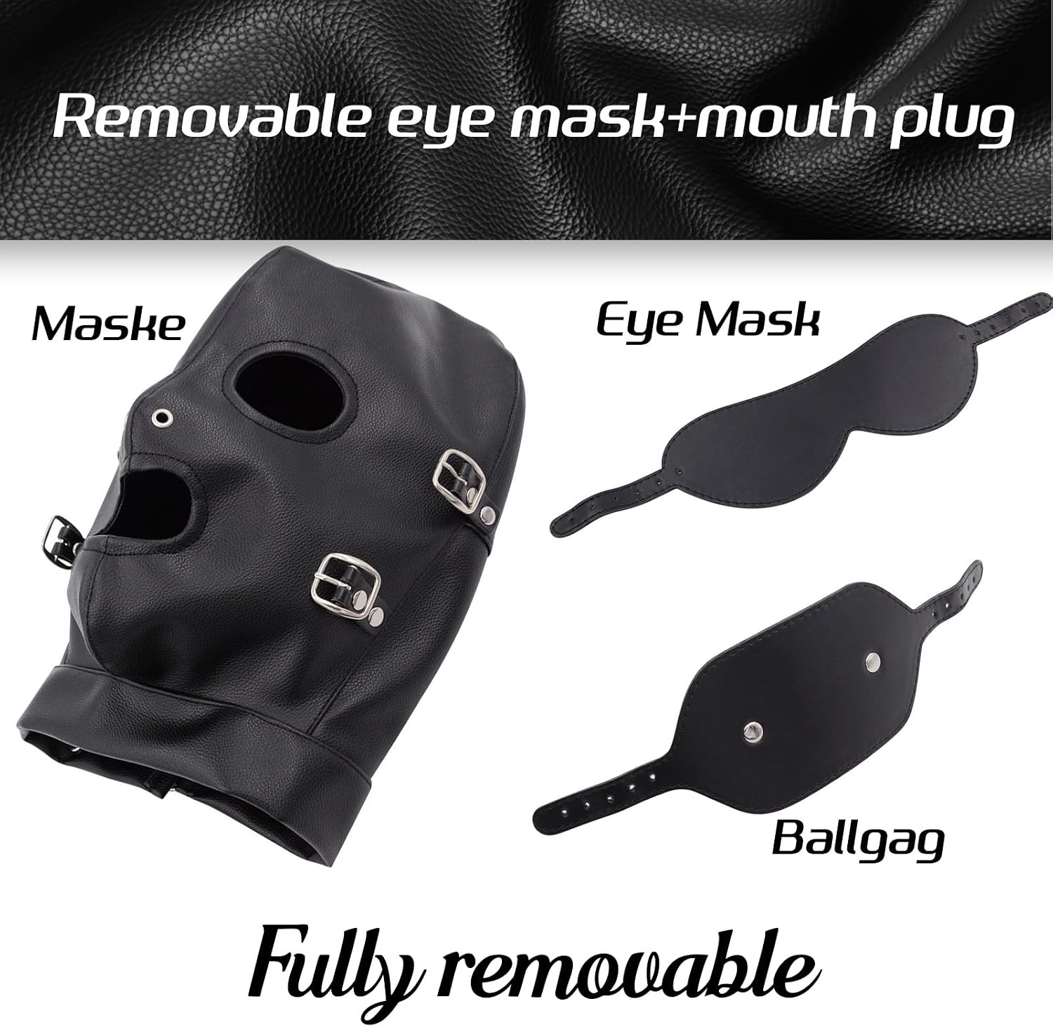 Full Face Mask Leather Mask BDSM Erotic Bondage Gear Open Mouth Gag Adjustable Size Harness and Ball Gag Fetish Adult Sex Things for Men Women Couple Kinky Toys for Party, Cosplay, Holiday