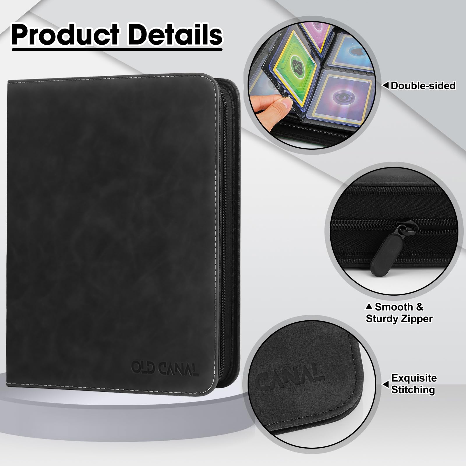 Classeur Top Loader, Classeur Carte de 4 Poches de 112 Top Loaders, Album de Top Loader avec Fermeture éclair de et Durable, Rangement Carte pour MTG, TCG, Noir (UNIQUEMENT POUR TOP LOADERS)