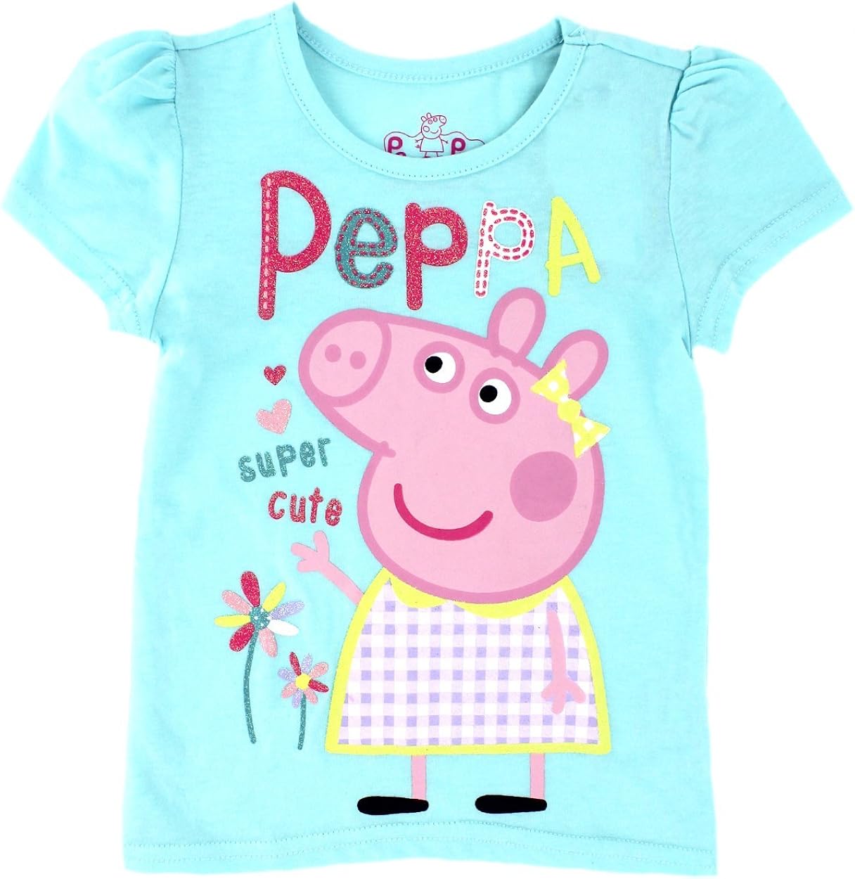 Peppa Pig Toddler Girls Short Sleeve Tee (4T, Light Blue Cute)