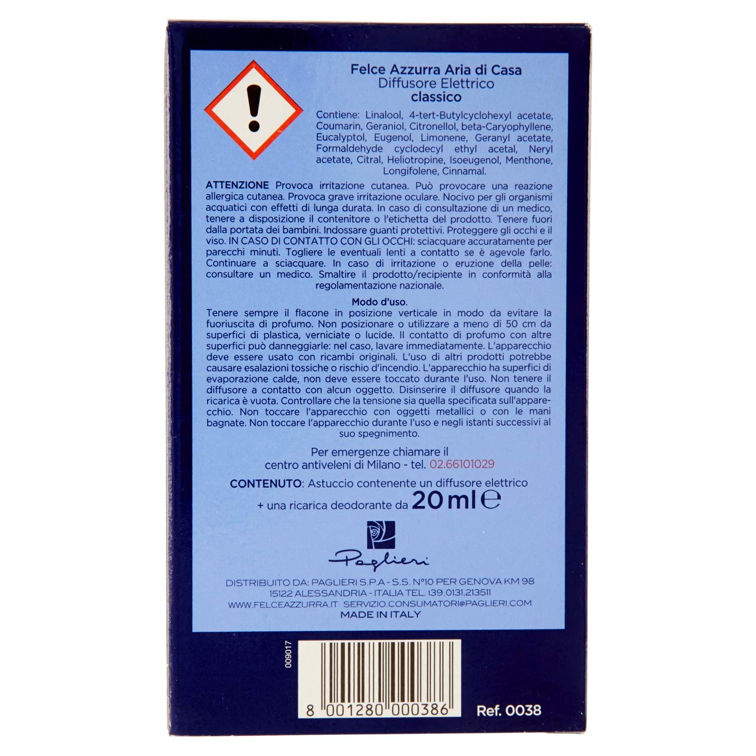 Felce Azzurra - Diffusore Elettrico Classico, Profumatore per Ambienti Luminoso e Fragranza Regolabile, Diffusore Profumo Ambiente per Atmosfera Soffusa a Lungo (75 Giorni), Diffusori Profumatori 20ml