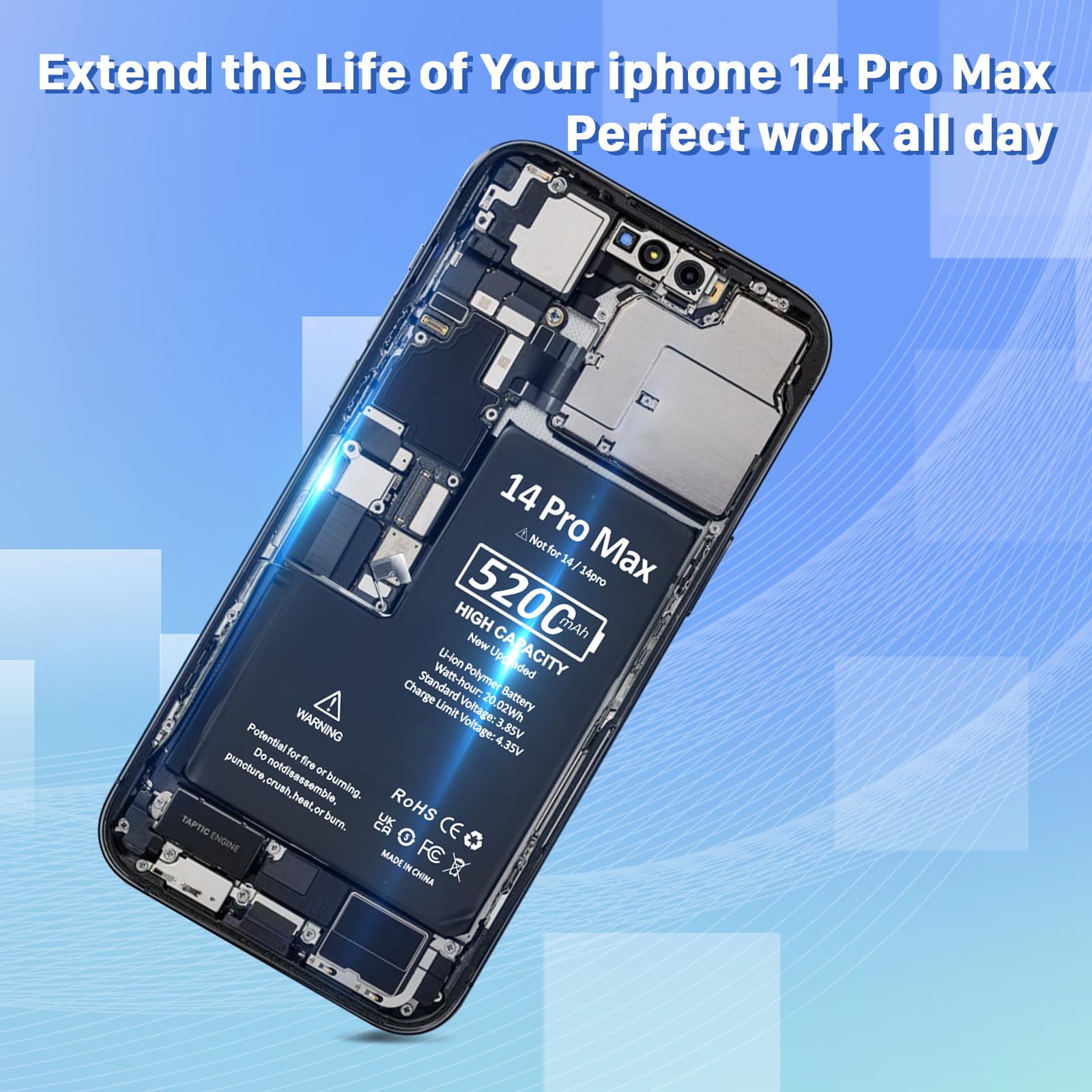 High-capacity, safe, long-lasting iPhone 14 Pro Max battery.