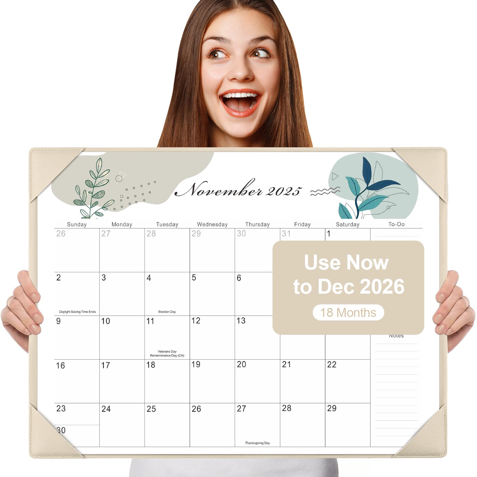 Photo 1 of Gannyfer Large Desk Calendar 2025-2026 with Desktop Mat,22" x 17" Desktop Pad Calendar, 18 Month Table Calendar from July 2025 to Dec 2026, Office Supplies Perfect for Home School and Office - Gray