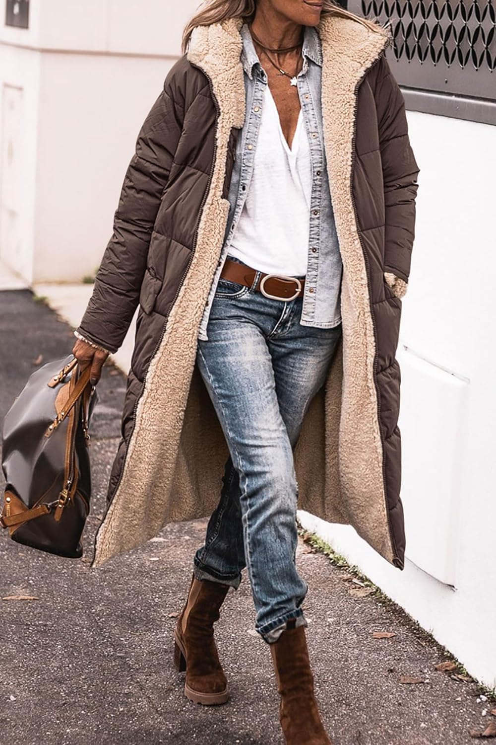 Piumino Caldo da Donna Ispessito Cappotto Parker Double Face Piumino Sottile con Cappuccio a Sezione Spessa Giacca Invernale Calda con Tasche sulle Maniche
