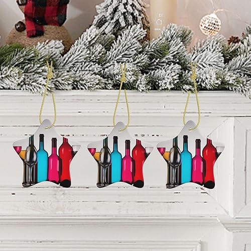 Miniatura 7 de Árbol de Navidad colgante de cerámica con lazo dorado, copas de cóctel, adornos de cerámica para el hogar, manualidades en forma de estrella,