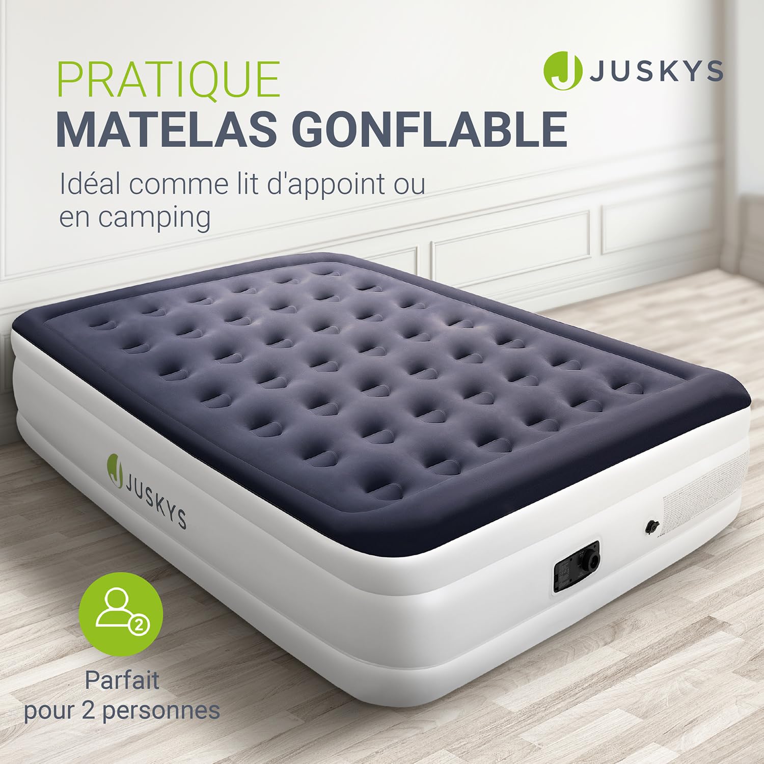 Juskys Matelas Gonflable Sapri L - lit Gonflable Automatique autogonflant pour 2 Personnes - Matelas Gonflable comme lit d'appoint ou pour Le Camping - Pompe intégrée
