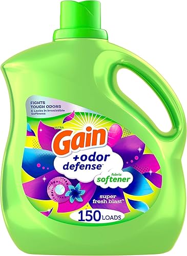 Gain + Líquido suavizante de tela Odor Defense, aroma súper fresco, 150 cargas, compatible con él (el embalaje puede variar)