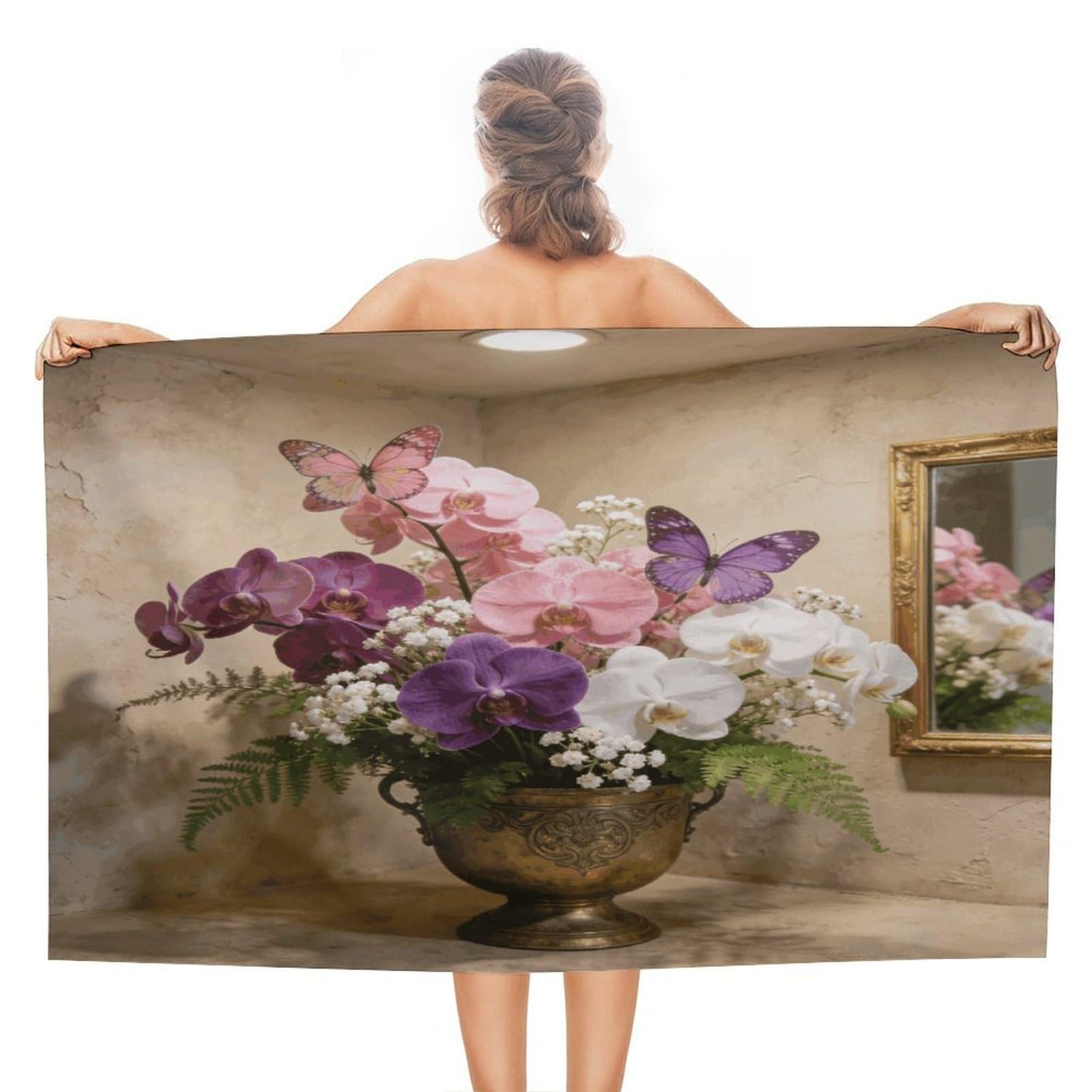 VstaDank Aesthetic Butterfly Orchid Bath Towel Stylish Double-Faced Pile Travel Towel Soft Absorbent Beach Towel for Pool Swim Sports Camping Adults Gift 51X31 Inch