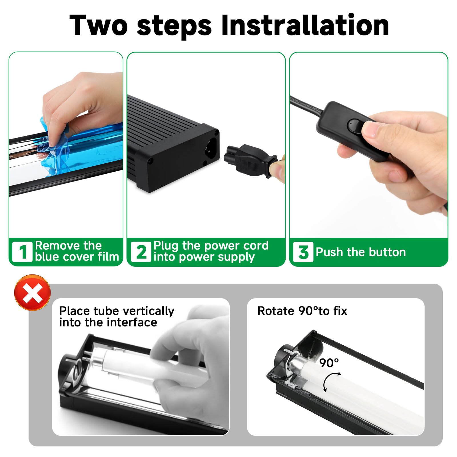 T5 UVB Reptile Light Fixture Upgrade Square HO UVB Bulb Lighting Combo Kit 10.0 UVB Light for Reptiles Terrarium Fluorescent 8W Reptile Light Bar UVA UVB Desert Lamp for Bearded Dragon Turtle Tank - image 5