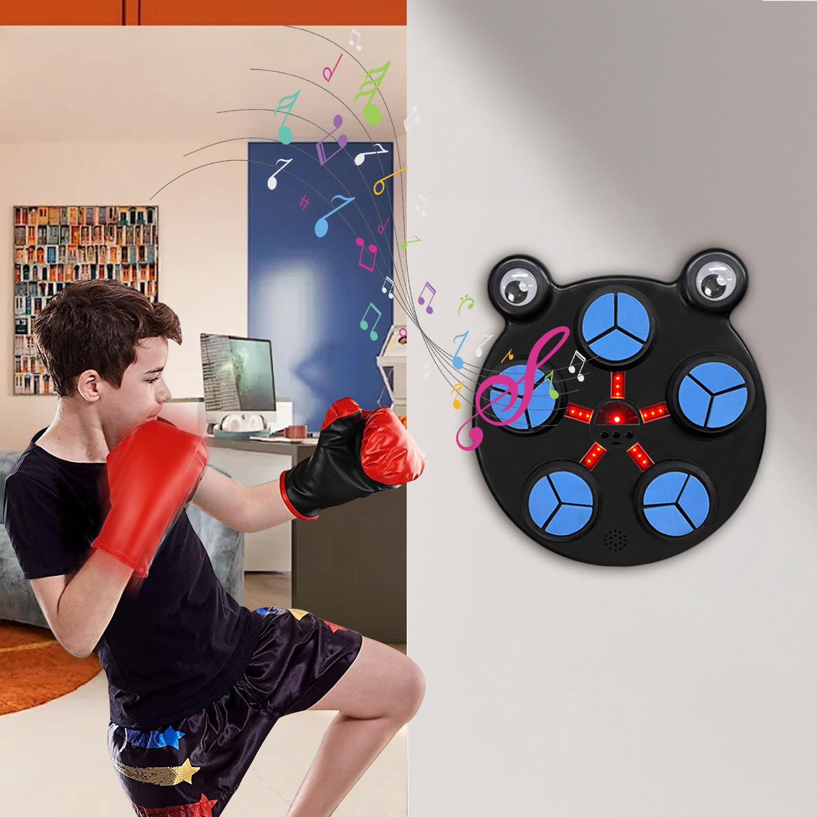 Macchina musicale di Boxe, Macchina di Boxe Musicale Intelligente | Pugilato a Parete di punzonatura Musicale Cartone animato,Allenatore di Velocità di Colpo regolabile con luce per e Adulti,