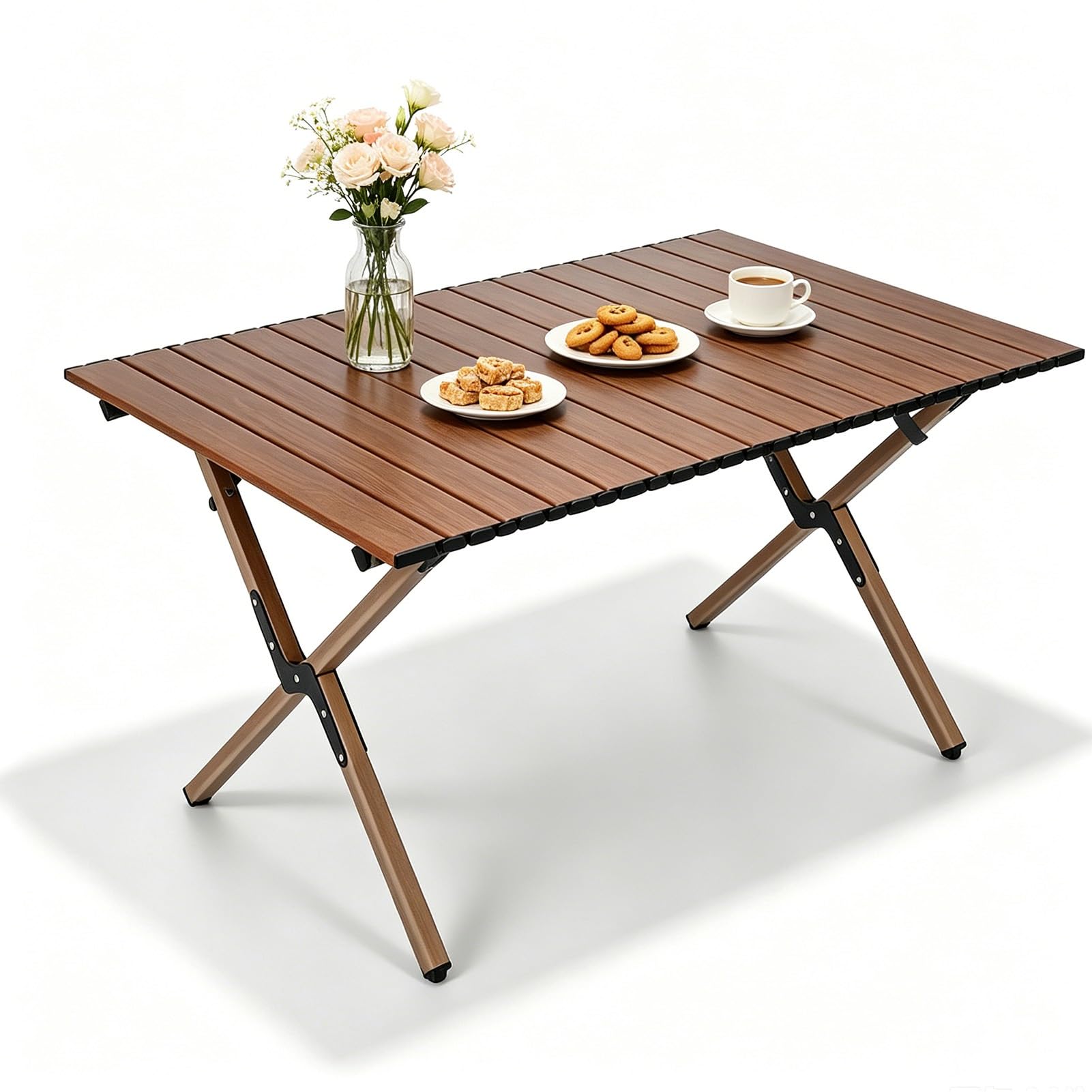 Table de camping pliante portable rectangulaire marron pour extérieur