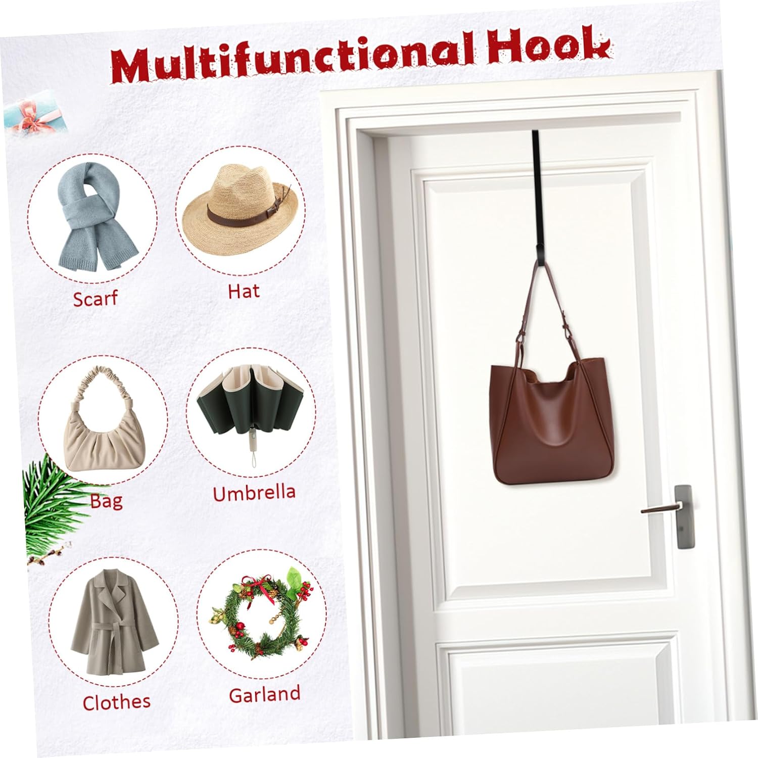 CHILDWEET Double-Sided Wreath Hanger for Decor Versatile Garland Hook for Holiday Everyday Use Tool Installation Lightweight Compact Design for Simple Storage