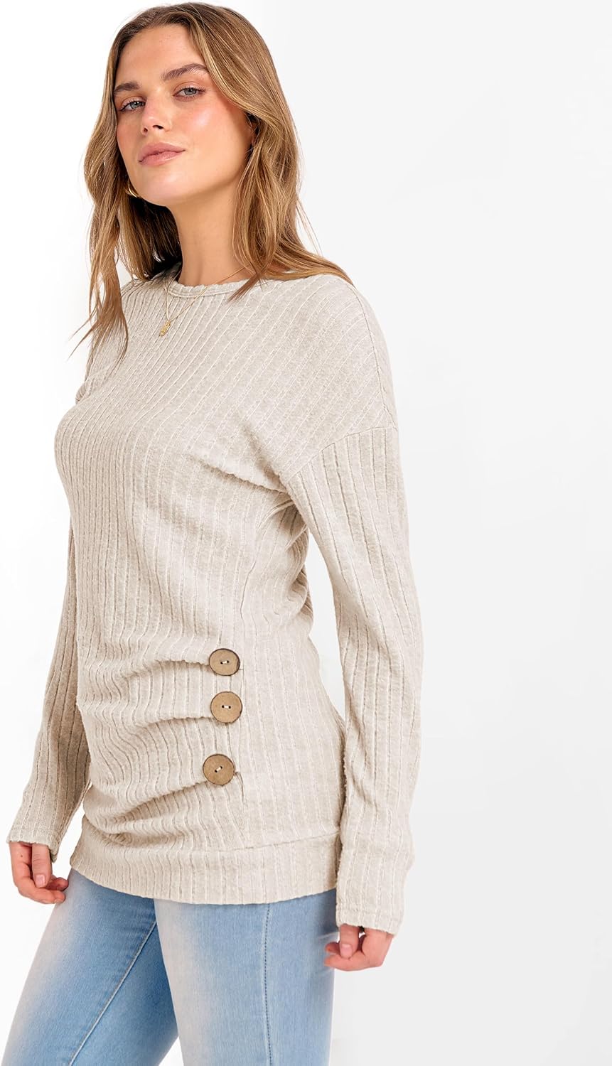 ANRABESS Womens Long Sleeve Tunic Top 2025 Fall Sweaters Lightweight Ribbed Knit Buttons Shirts Casual Work Outfits - Image 5