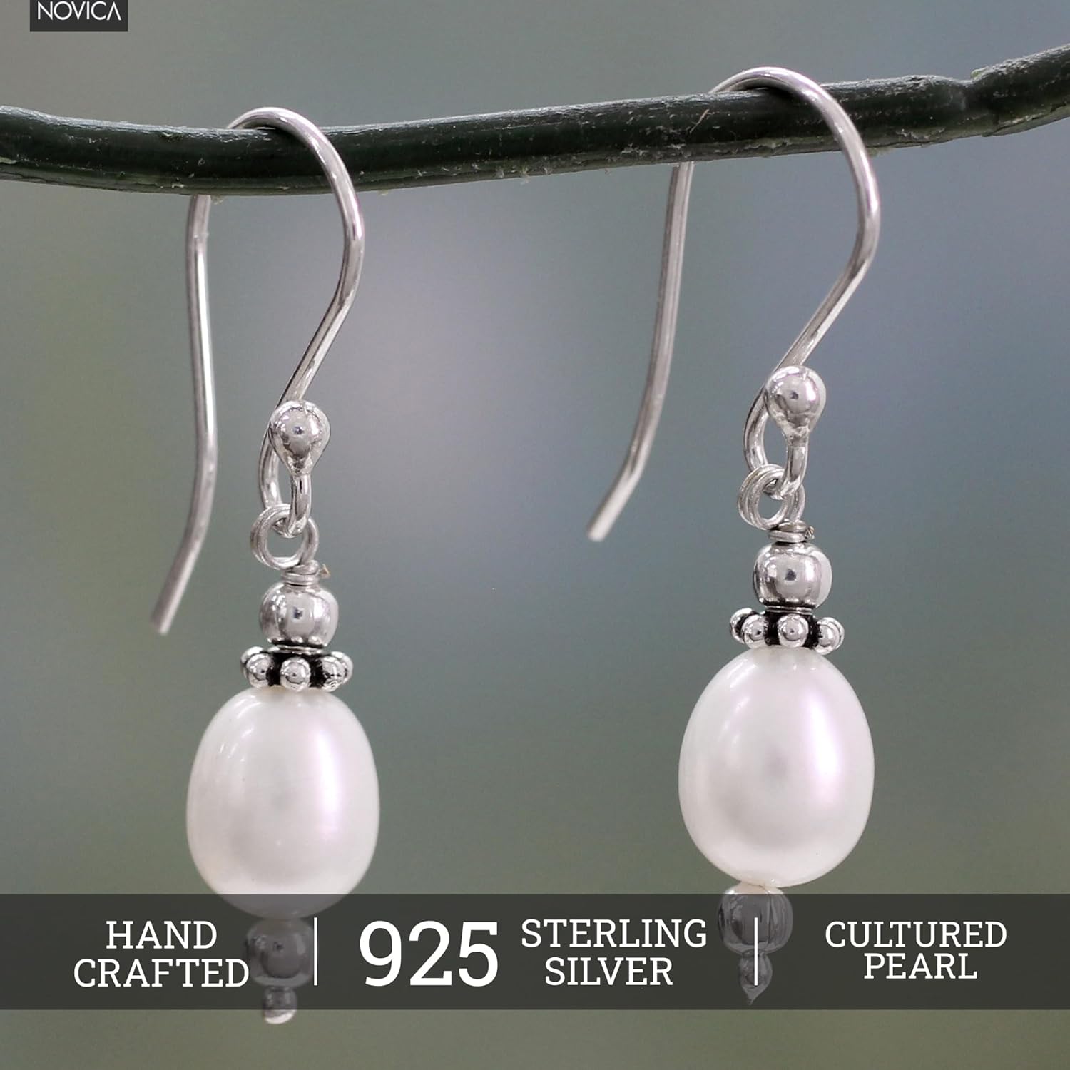 NOVICA Artisan Handmade Cultured Pearl Dangle Earrings Sterling Silver White India Bridal Birthstone [1.2 in L x 0.2 in W x 0.2 in D] ' Sweet Destiny'