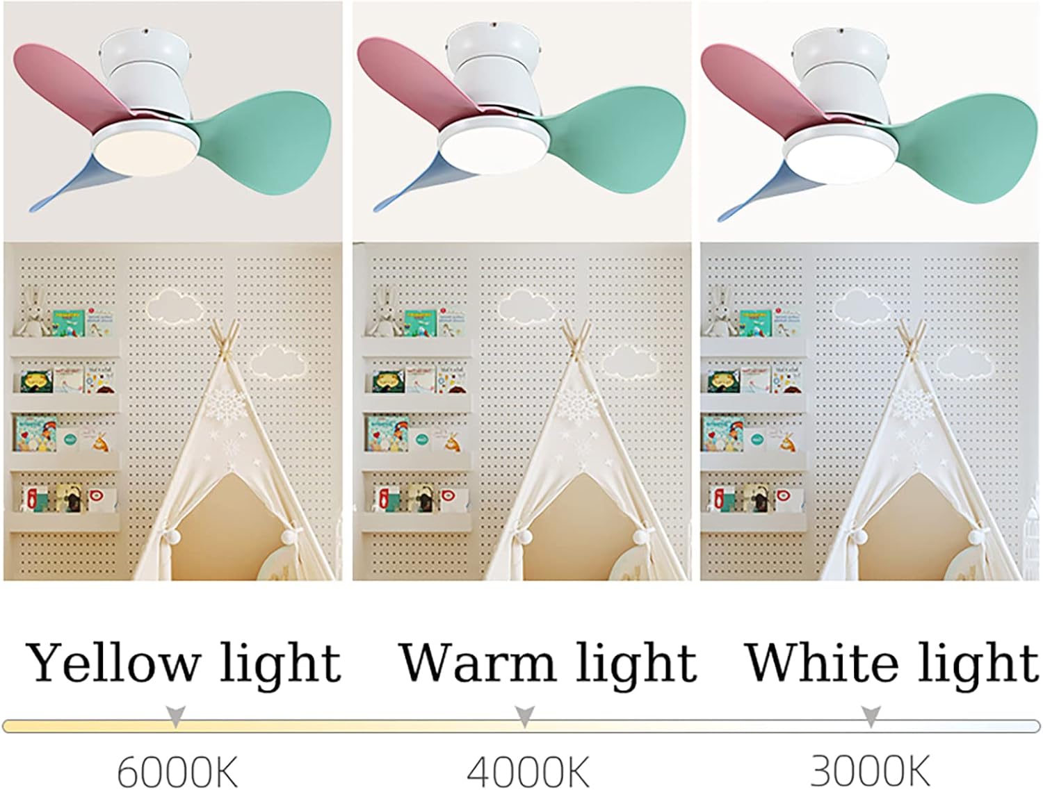 YUEGOO Ceiling Fans with Lamps,Kids Quiet Ceiling Fans with Lights and Remote Control Reversible Moter 5 Wind Speed Ceiling Fans with Lamps Dimmable for Living Room Bedrooms Child Room