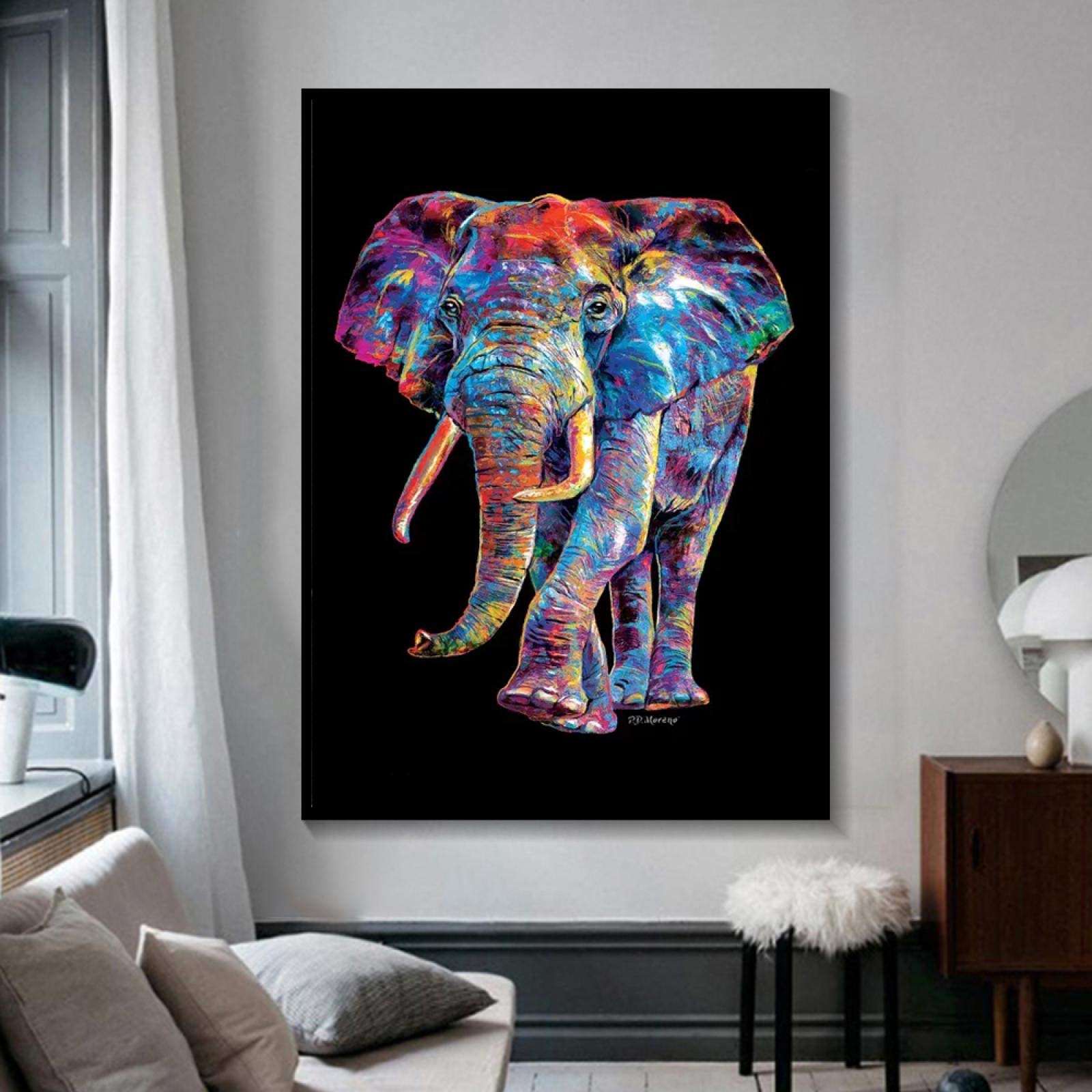 カラフルな象の絵画 Amazon｜抽象的な動物カラフルな象のポスター壁アートキャンバス絵画