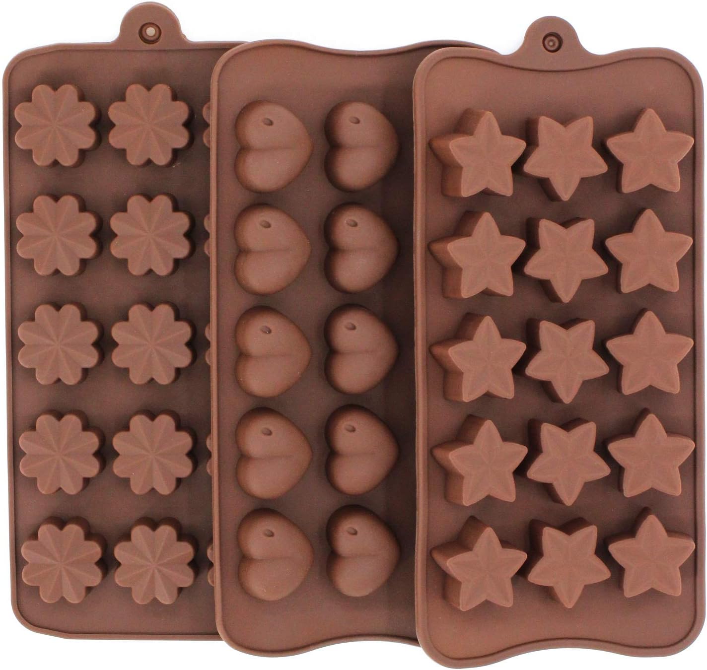 AB SALES Silicone Chocolate Molds Heart Flower Star Shapes Cookies Mould Cake Decorating Bar Ice Cube Candy Baking Tray Mold Food Grade Non-Stick Moulds, Pack of 3