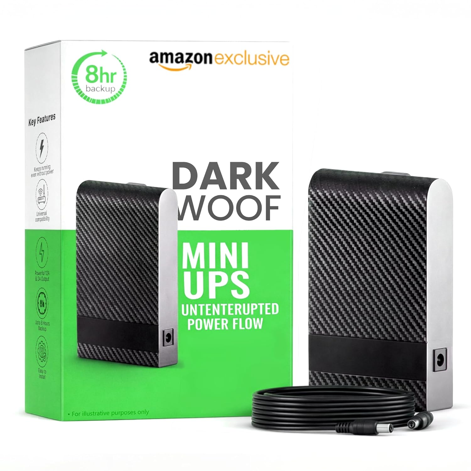 Shanqiu Mini UPS By Dark Woof for 12V WiFi Broadband Fiber Modem | Backup Upto 8 Hours | WiFi Router UPS Power Backup During Power Cuts | 12V/2A Plug & Play | Current Surge & Deep Discharge Protection