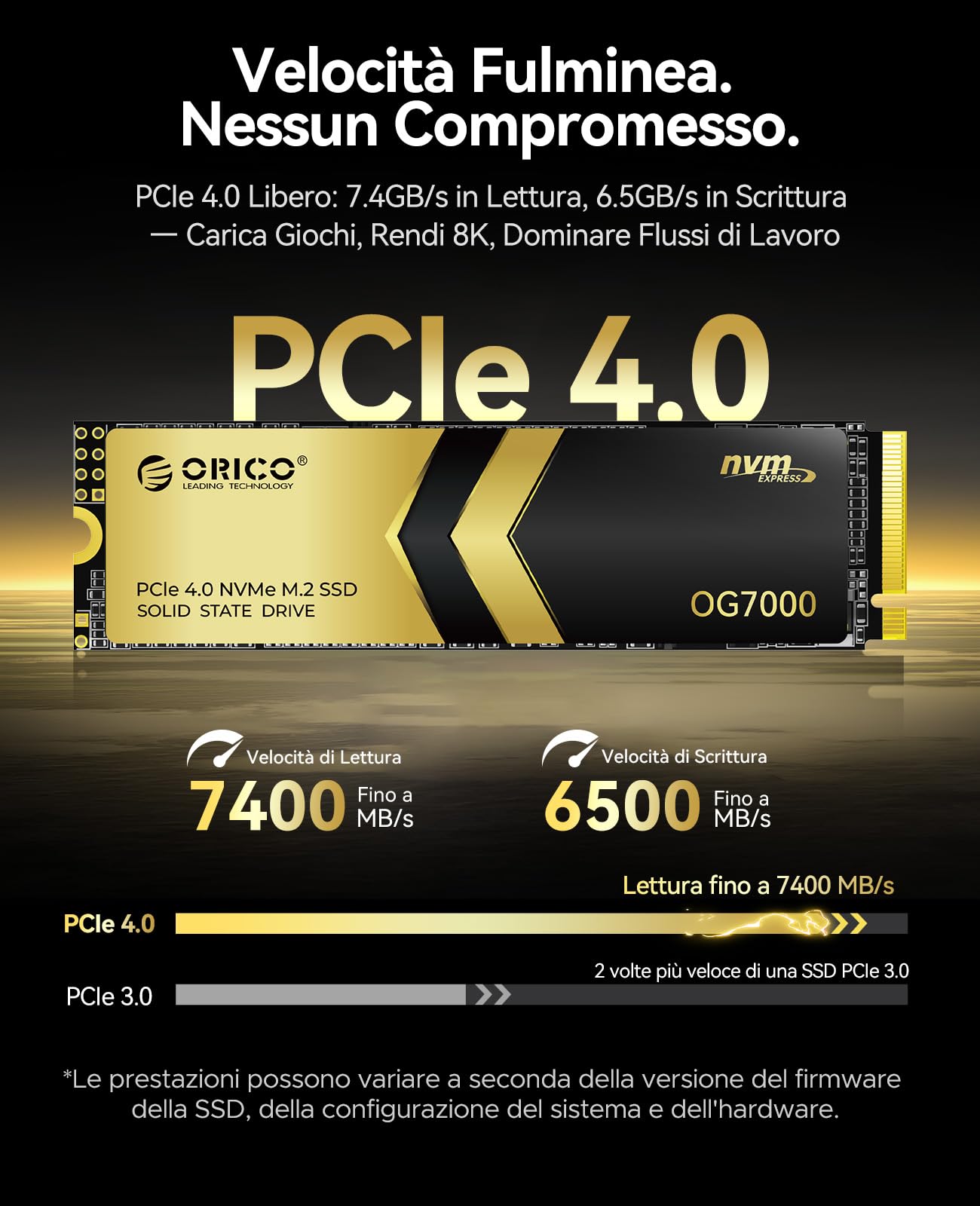 ORICO OG7000 4TB NVMe SSD, PCIe Gen4 M.2 SSD, fino a 7400MB/s, Soluzione Termica a Grafene, Ideale per la Post-produzione 4K, Rendering 3D, Creazione di Contenuti,_compatibile con PS5 e PC