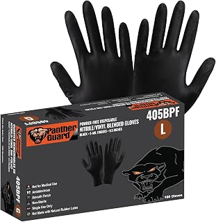 Global Glove Panther-Guard Industrial-Grade Disposable Gloves, Latex and Powder-Free, Black Nitrile/Vinyl Blend, Smooth Finish, 100 Ambidextrous Gloves, Large