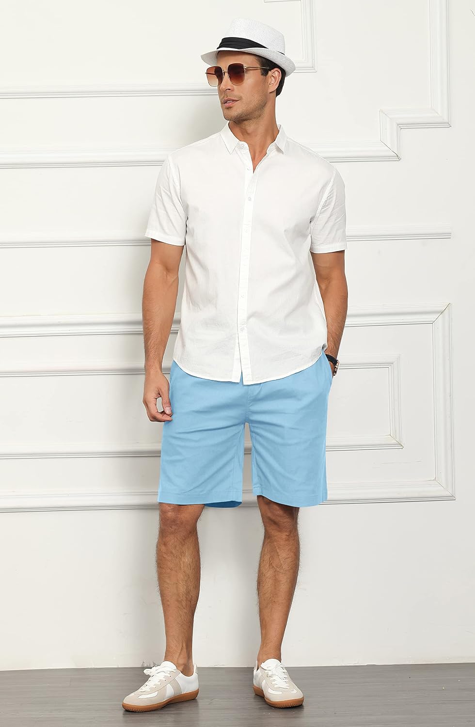 Janmid Men's Linen Casual Classic Fit Short Drawstring Summer Beach Shorts with Pockets