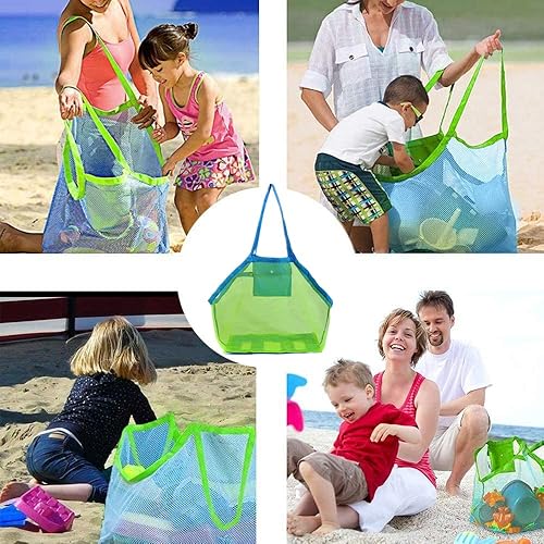 Miniatura 6 de Paquete de 2 bolsas de playa de malla extra grandes para almacenamiento de juguetes para niños, bolsa de malla plegable grande para juguetes para