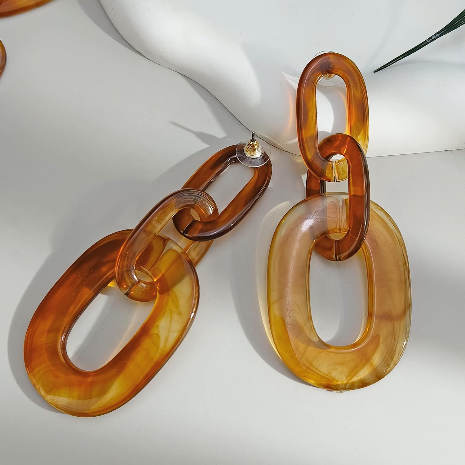 Bocar Acrylic Chunky Statement Necklace for Women Cube Link Chain Collar Necklace and Hoop Earrings Costome Jewelry Set