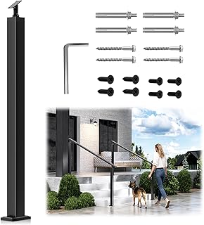 36" Undrilled Railing Handrail Post for Stair, Heavy Duty Stainless Steel T304 Holeless Railing Post for Outdoor Use, Non-Perforated Black Deck Post for Steps Fit Commercial ADA Standards