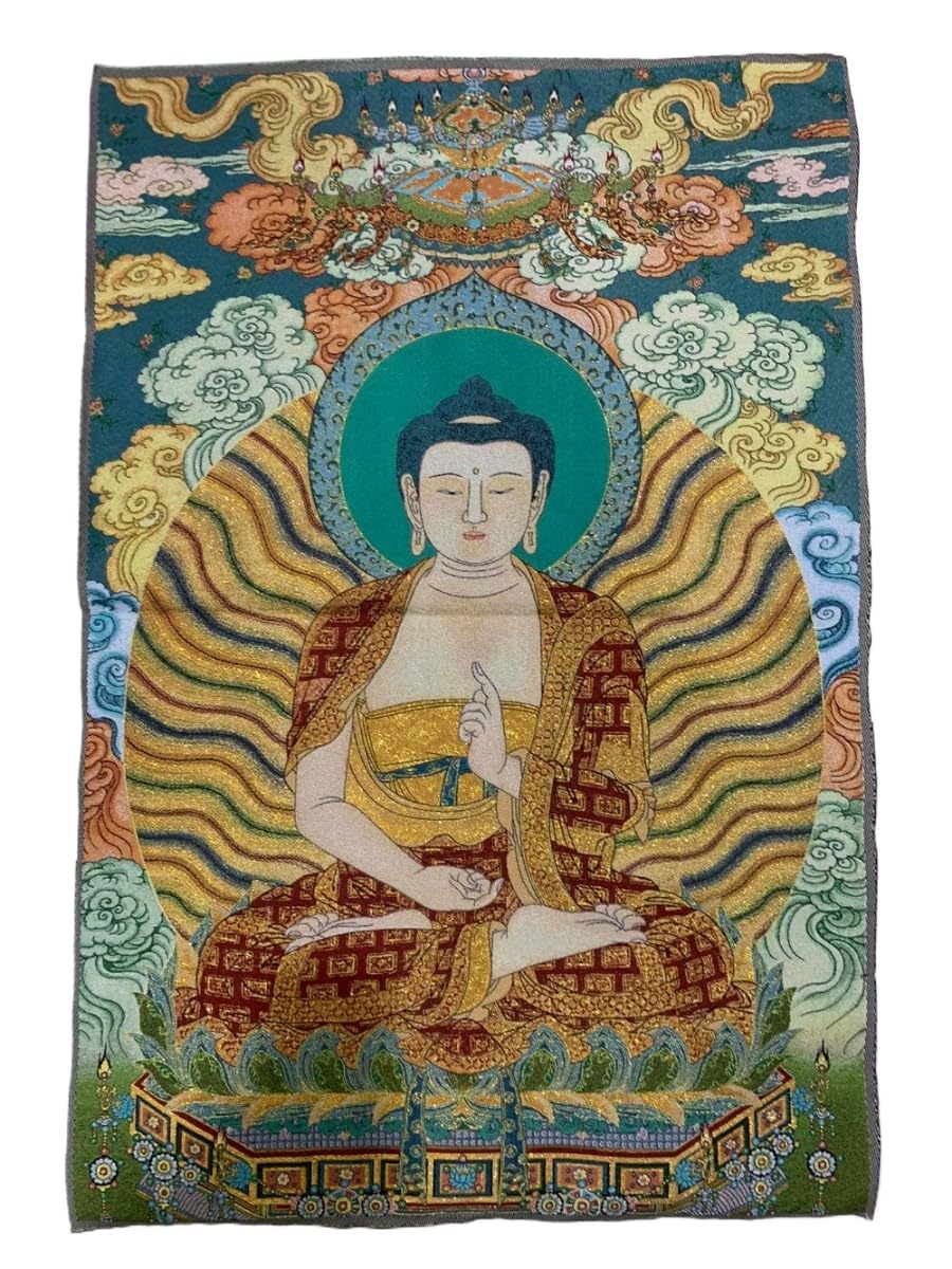 Thangka Silk Embroidery Tibetan Thangka Buddhism Buddha Seat Wall Hanging for Home Décor Tapestry Meditation
